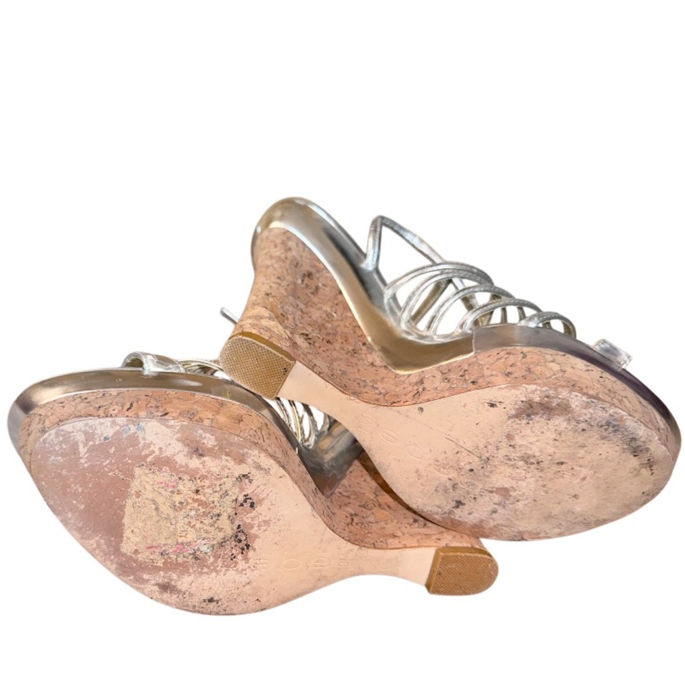 BEBE SILVER platform Carmelo wedges women’s cork heels shoes size 10 - Picture 6 of 17